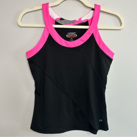 NWOT Bolle Women's Black Tank Pink Trim Athletic Halter Gym Top Size Small - Picture 1 of 5